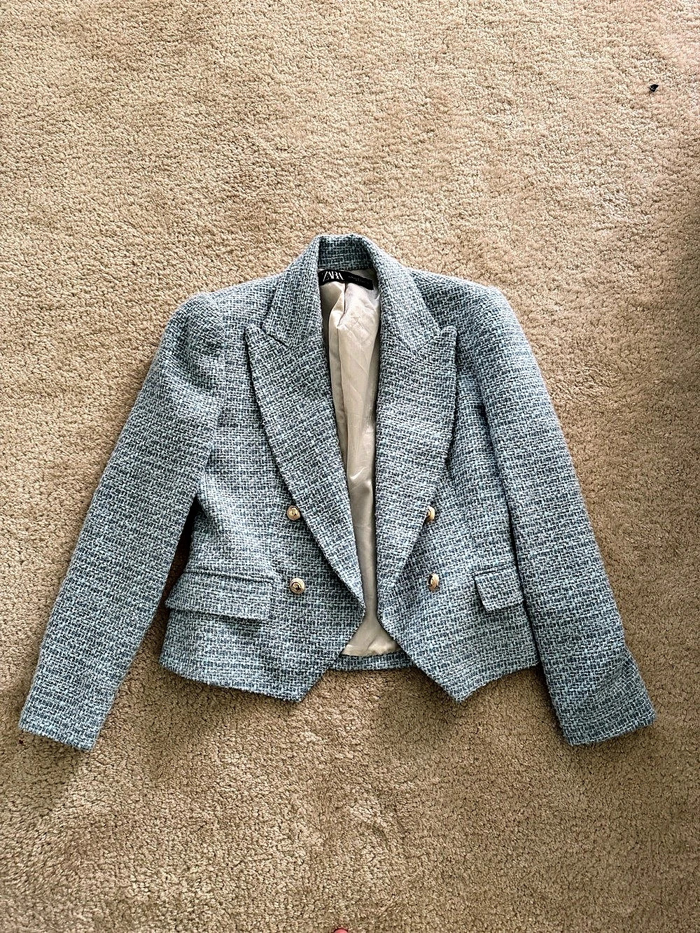 Zara Blue & White Tweed Blazer Like New
